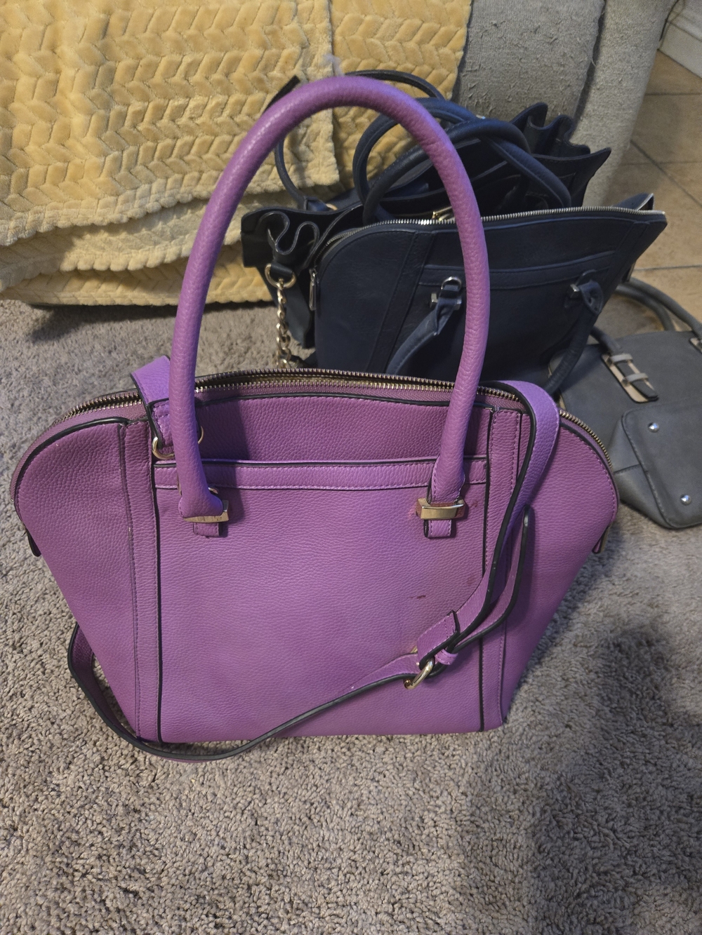 Purple Ladies Tote Handbag - Contemporary Structured Shoulder Bag
